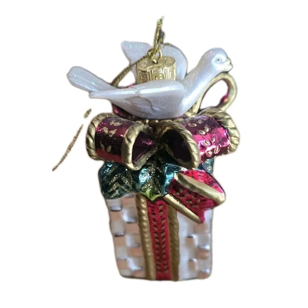 NIB Fitz & Floyd Gift Box Dove Glass Christmas Ornament Bow Cottagecore VTG INSP